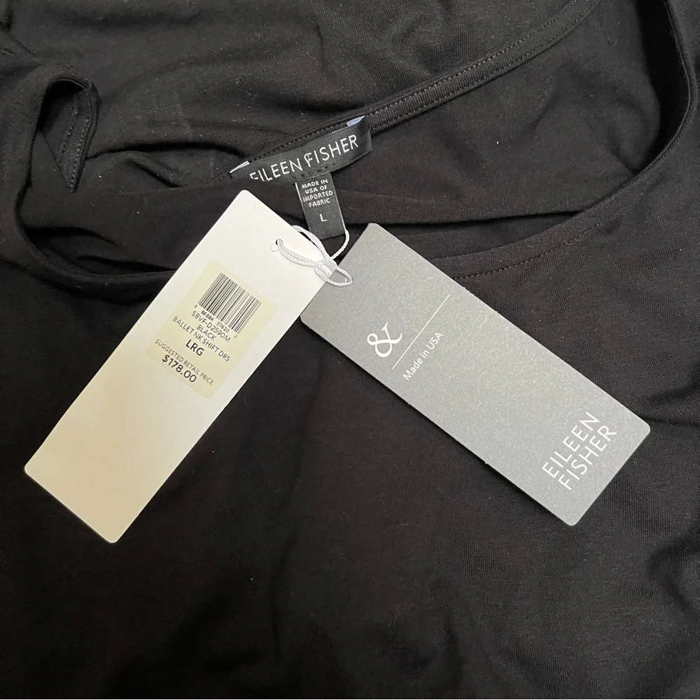 NWT! Eileen Fisher Black Ballet Neck Shift Dress Size Large Black - Picture 6 of 9